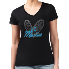 Miami Marlins G-III 4Her by Carl Banks Women's Super-Slim Fit Lightweight Leopard Heart V-Neck T-Shirt - MLB