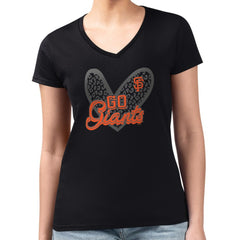 San Francisco Giants G-III 4Her by Carl Banks Women's Super-Slim Fit Lightweight Leopard Heart V-Neck T-Shirt - MLB