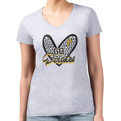 Pittsburgh Pirates G-III 4Her by Carl Banks Women's Super-Slim Fit Lightweight Leopard Heart V-Neck T-Shirt - MLB