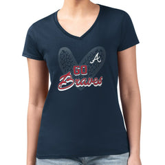 Atlanta Braves G-III 4Her by Carl Banks Women's Super-Slim Fit Lightweight Leopard Heart V-Neck T-Shirt - MLB