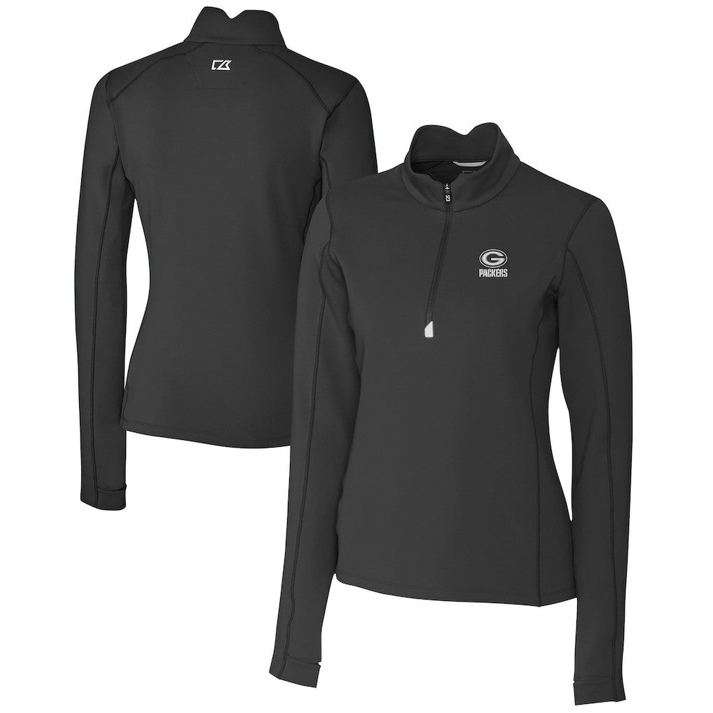Green Bay Packers Cutter & Buck Women's Traverse Stretch DryTec Quarter-Zip Top Black | NFL