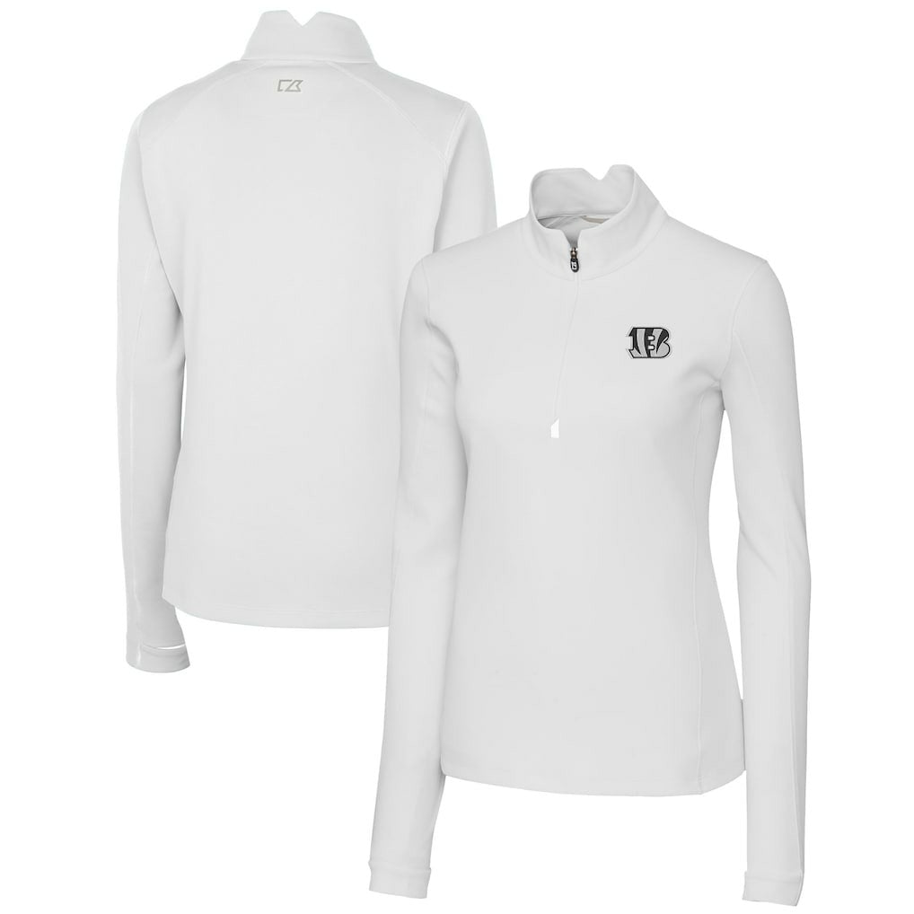 Cincinnati Bengals Cutter & Buck Women's Traverse Stretch DryTec Quarter-Zip Top White | NFL