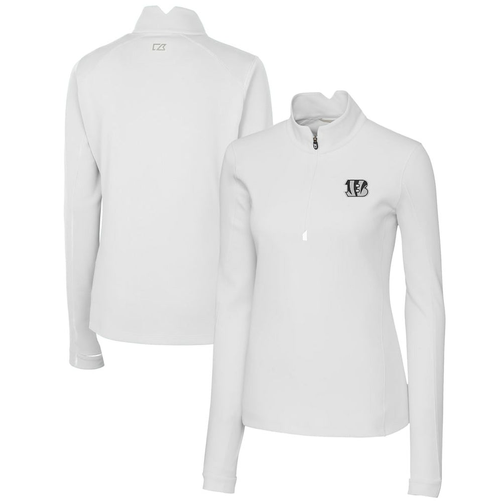 Cincinnati Bengals Cutter & Buck Women's Traverse Stretch DryTec Quarter-Zip Top White | NFL