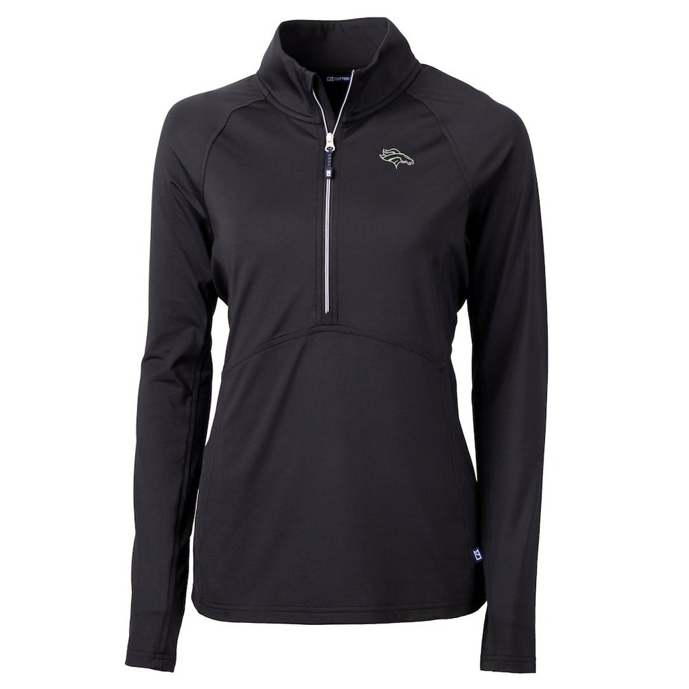 Denver Broncos Cutter & Buck Women's Adapt Eco Knit Stretch Recycled Raglan Half-Zip Top Black | NFL