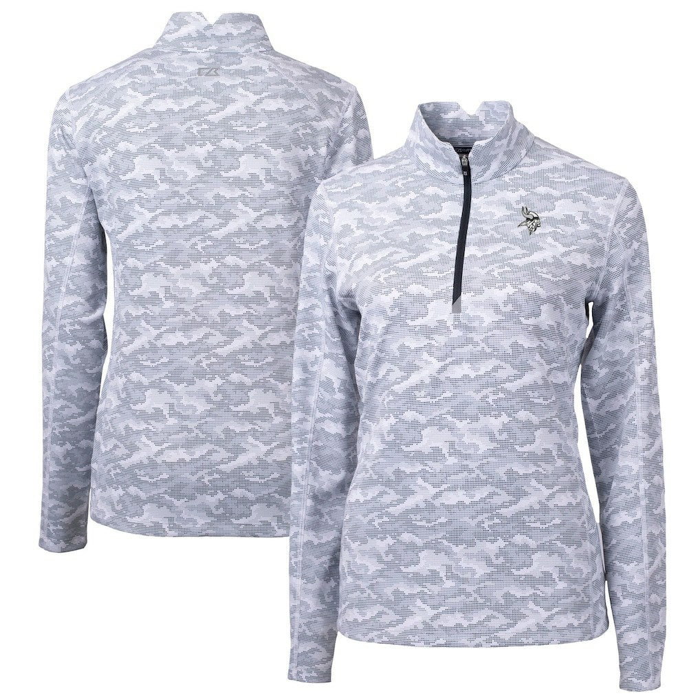 Minnesota Vikings Cutter & Buck Women's Traverse Camo Print Stretch Tri-Blend Quarter-Zip Top Gray | NFL