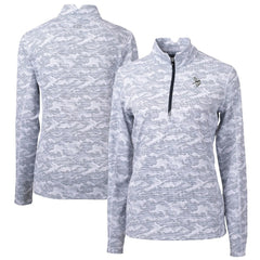 Minnesota Vikings Cutter & Buck Women's Traverse Camo Print Stretch Tri-Blend Quarter-Zip Top Gray | NFL