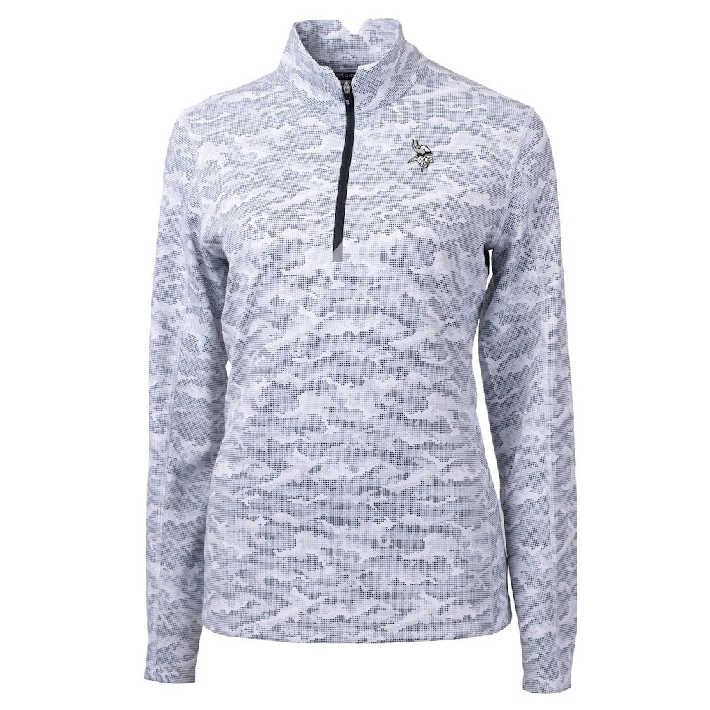 Minnesota Vikings Cutter & Buck Women's Traverse Camo Print Stretch Tri-Blend Quarter-Zip Top Gray | NFL
