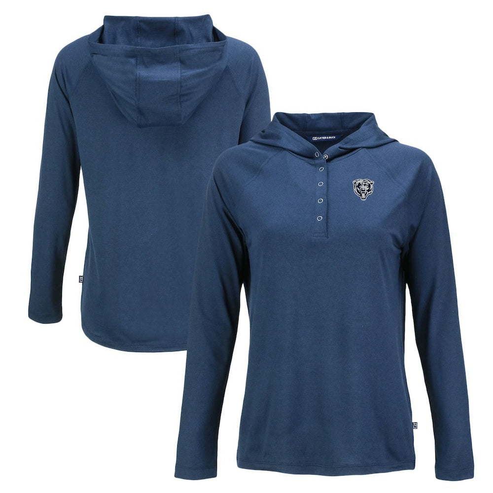 Chicago Bears Cutter & Buck Women's Coastline Epic Comfort Eco Recycled Long Sleeve Hoodie T-Shirt Navy | NFL