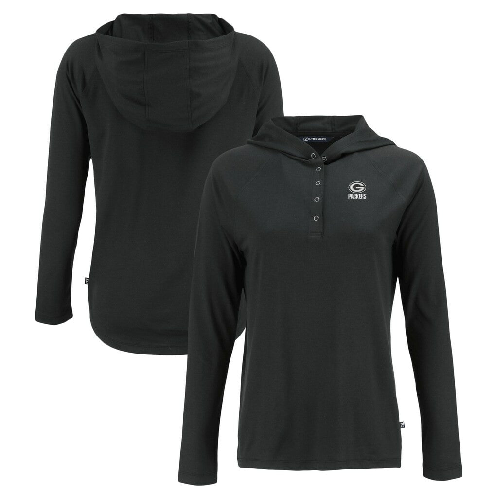 Green Bay Packers Cutter & Buck Women's Coastline Epic Comfort Eco Recycled Long Sleeve Hoodie T-Shirt Black | NFL