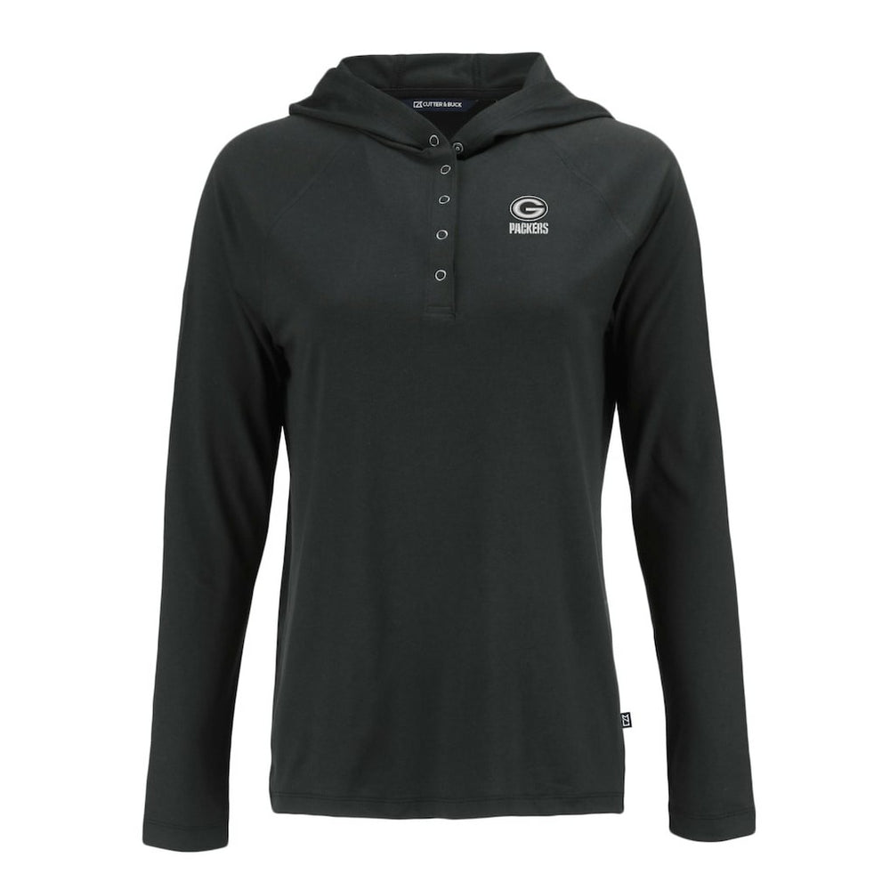 Green Bay Packers Cutter & Buck Women's Coastline Epic Comfort Eco Recycled Long Sleeve Hoodie T-Shirt Black | NFL