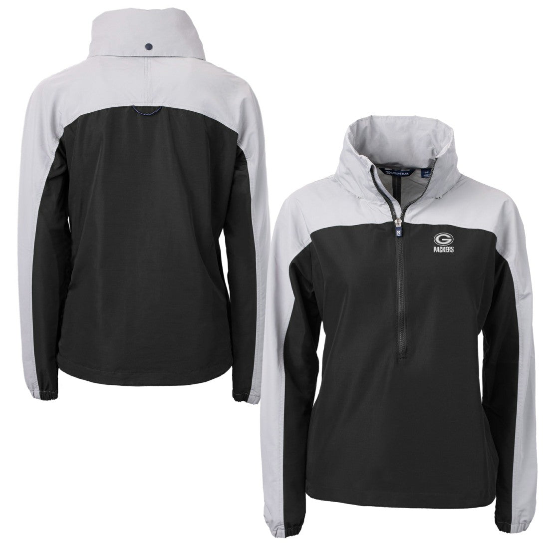 Green Bay Packers Cutter & Buck Women's Charter Eco Recycled Half-Zip Hoodie Anorak Jacket Black/Gray | NFL