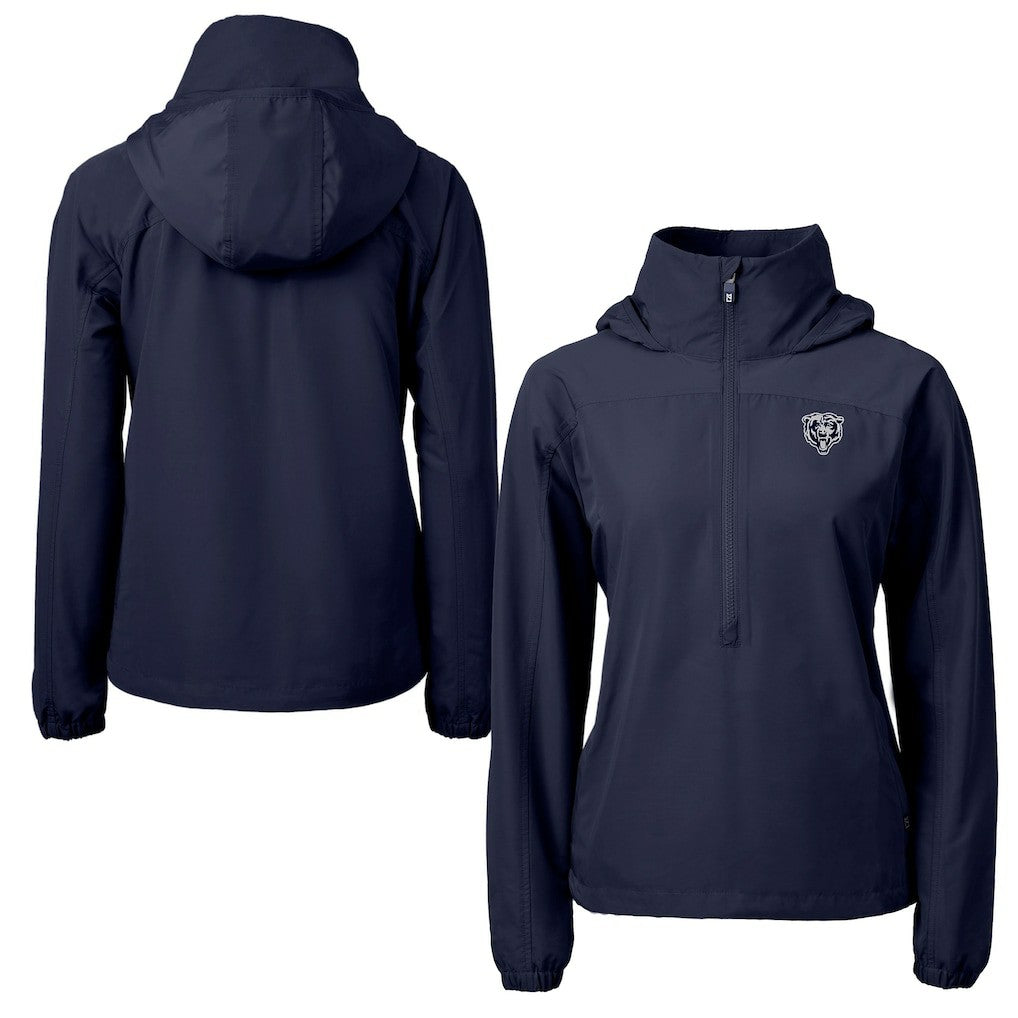 Chicago Bears Cutter & Buck Women's Charter Eco Recycled Half-Zip Hoodie Anorak Jacket Navy | NFL