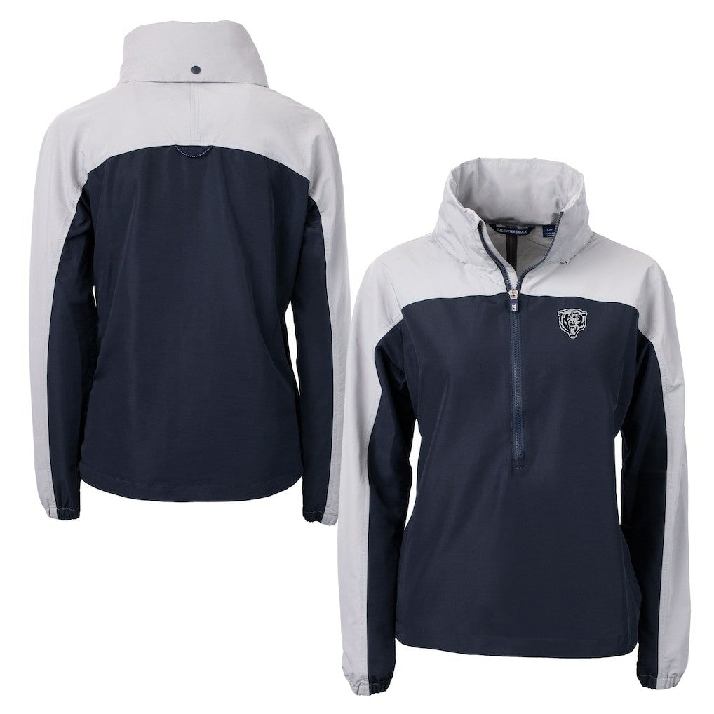 Chicago Bears Cutter & Buck Women's Charter Eco Recycled Half-Zip Hoodie Anorak Jacket Navy/Gray | NFL
