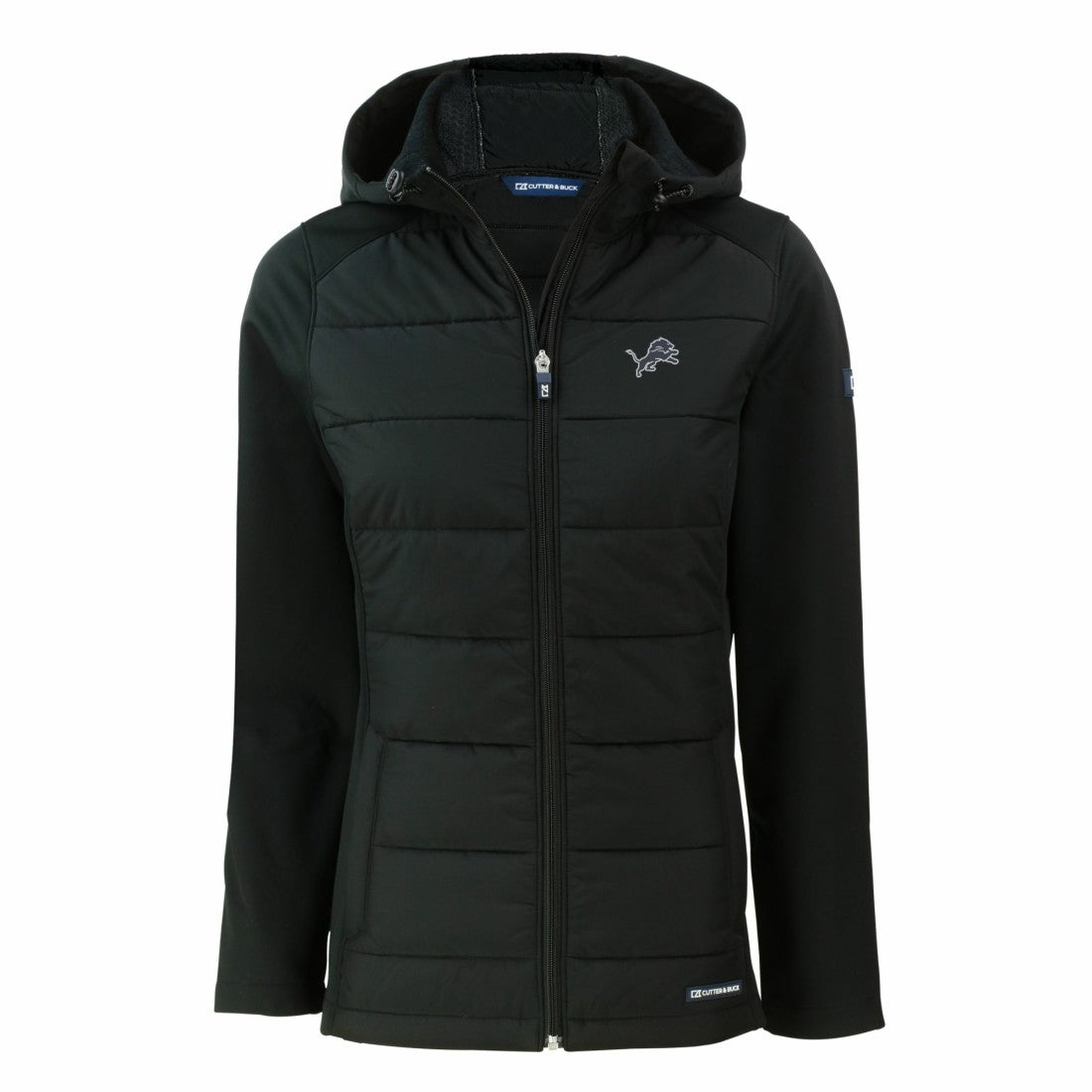 Detroit Lions Cutter & Buck Women's Evoke Hybrid Eco Softshell Recycled Full-Zip Hoodie Jacket Black | NFL