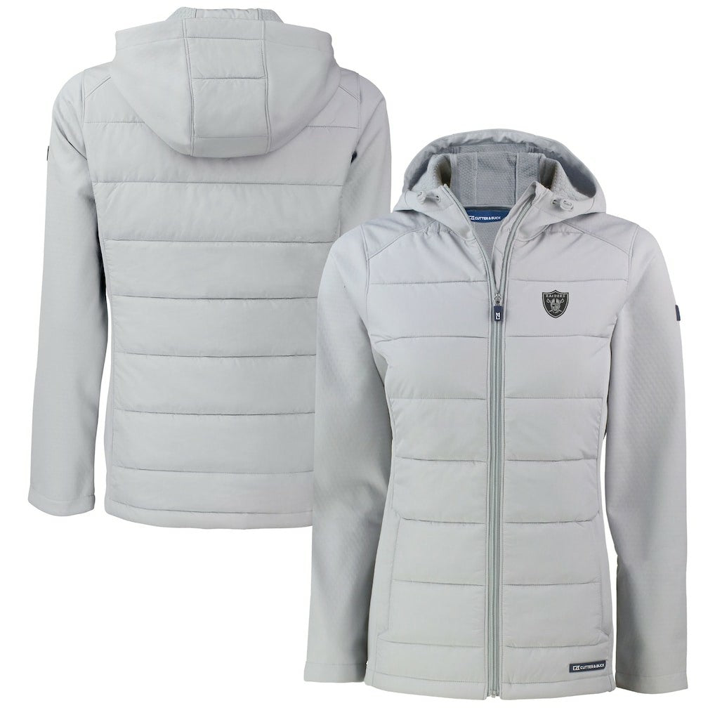 Las Vegas Raiders Cutter & Buck Women's Evoke Hybrid Eco Softshell Recycled Full-Zip Hoodie Jacket Gray | NFL