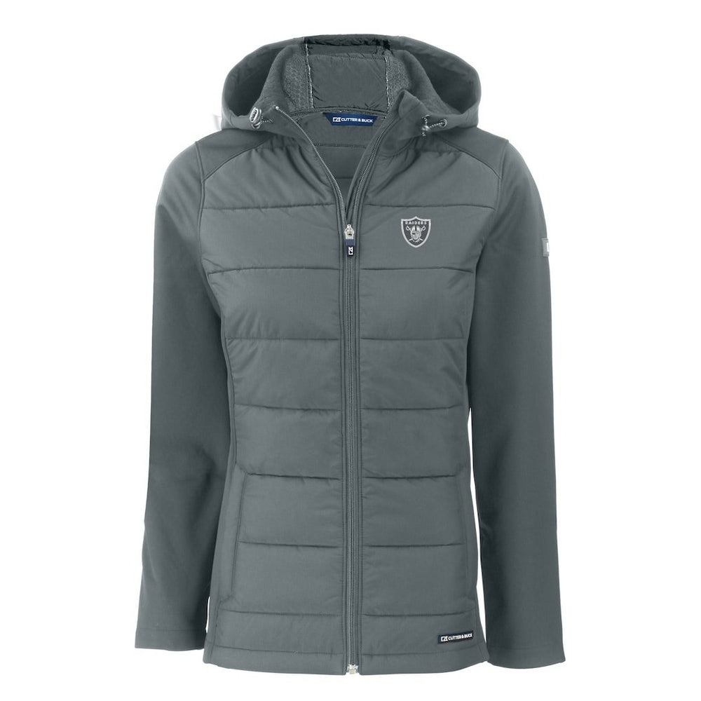 Las Vegas Raiders Cutter & Buck Women's Evoke Hybrid Eco Softshell Recycled Full-Zip Hoodie Jacket Dark Gray | NFL