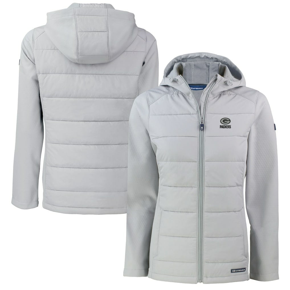Green Bay Packers Cutter & Buck Women's Evoke Hybrid Eco Softshell Recycled Full-Zip Hoodie Jacket Gray | NFL