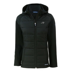 Carolina Panthers Cutter & Buck Women's Evoke Hybrid Eco Softshell Recycled Full-Zip Hoodie Jacket Black | NFL