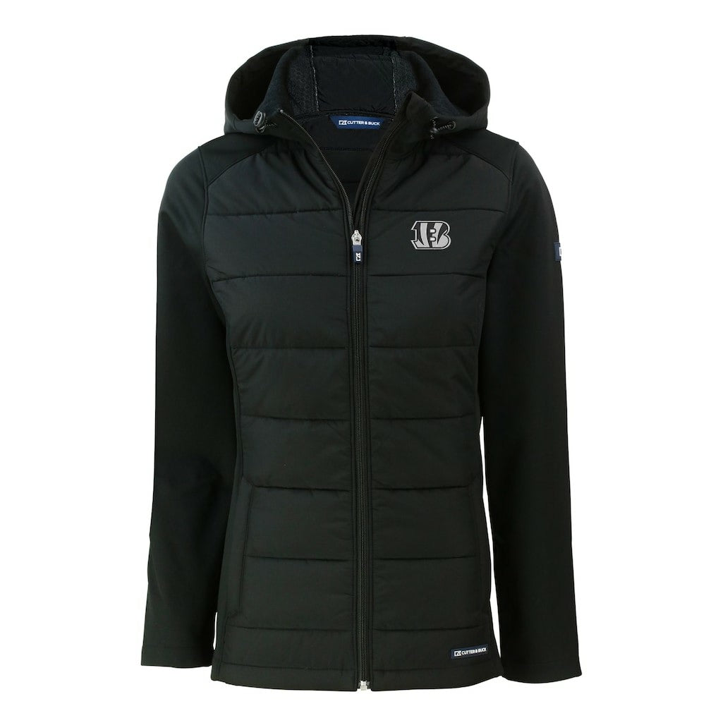 Cincinnati Bengals Cutter & Buck Women's Evoke Hybrid Eco Softshell Recycled Full-Zip Hoodie Jacket Black | NFL