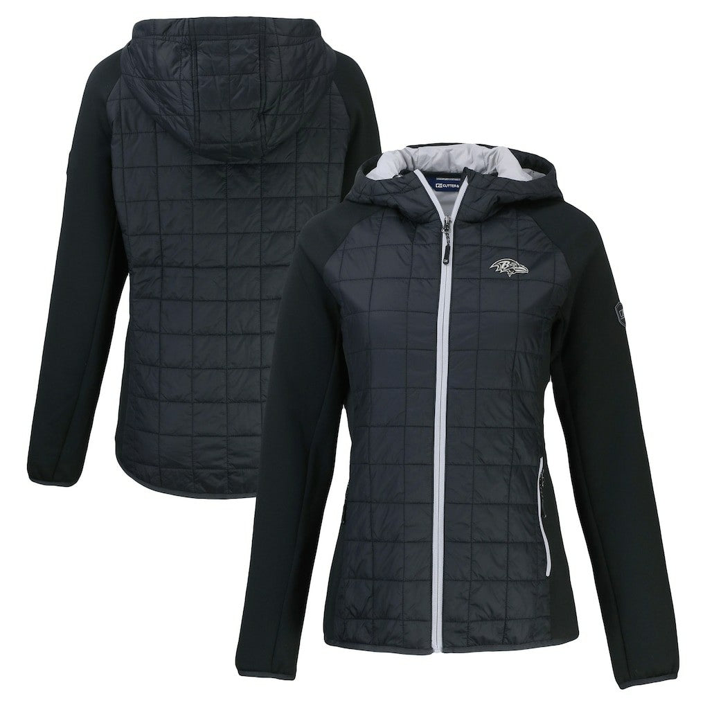 Baltimore Ravens Cutter & Buck Women's Rainier PrimaLoft Eco Hybrid Full-Zip Hoodie Jacket Black | NFL