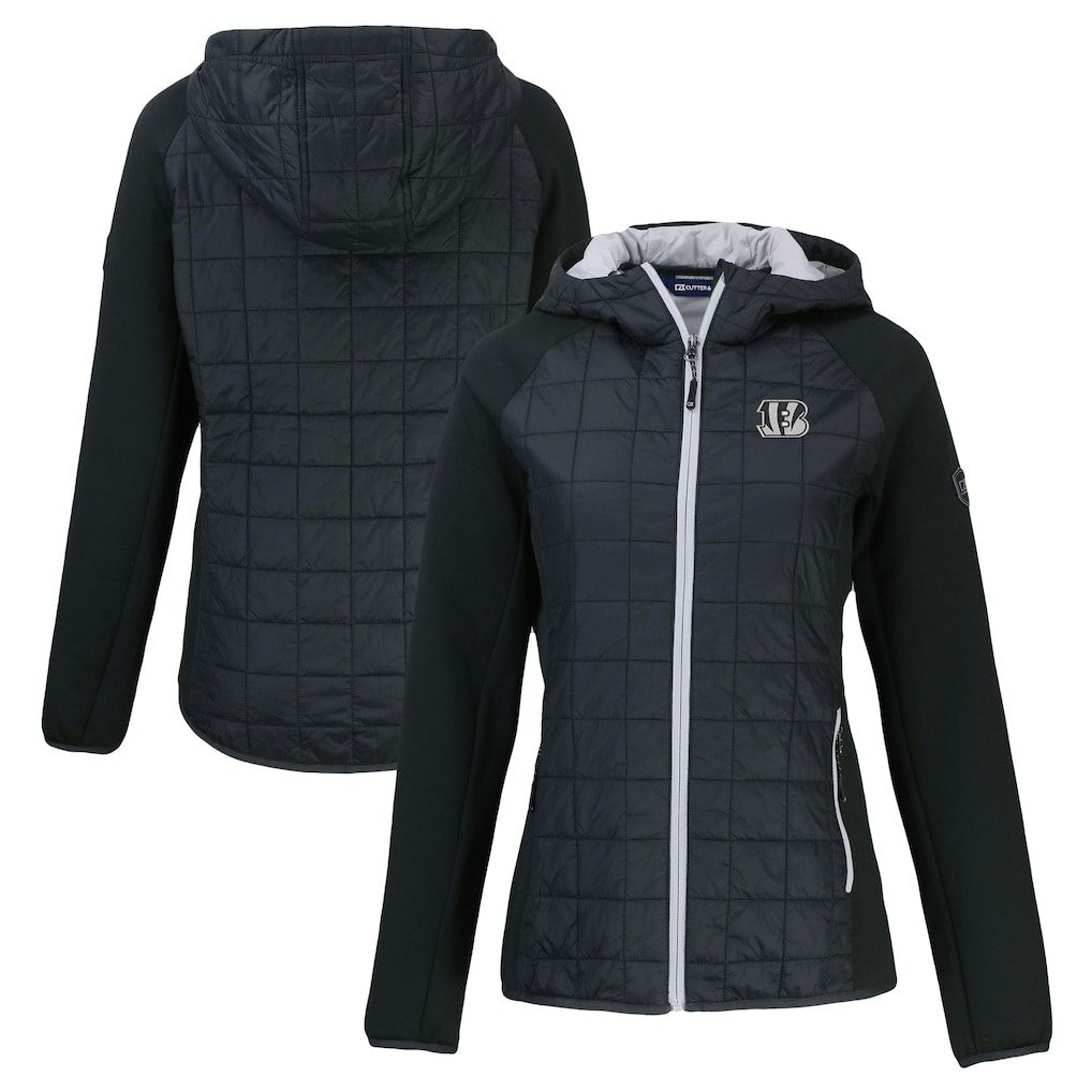Cincinnati Bengals Cutter & Buck Women's Rainier PrimaLoft Eco Hybrid Full-Zip Hoodie Jacket Black | NFL