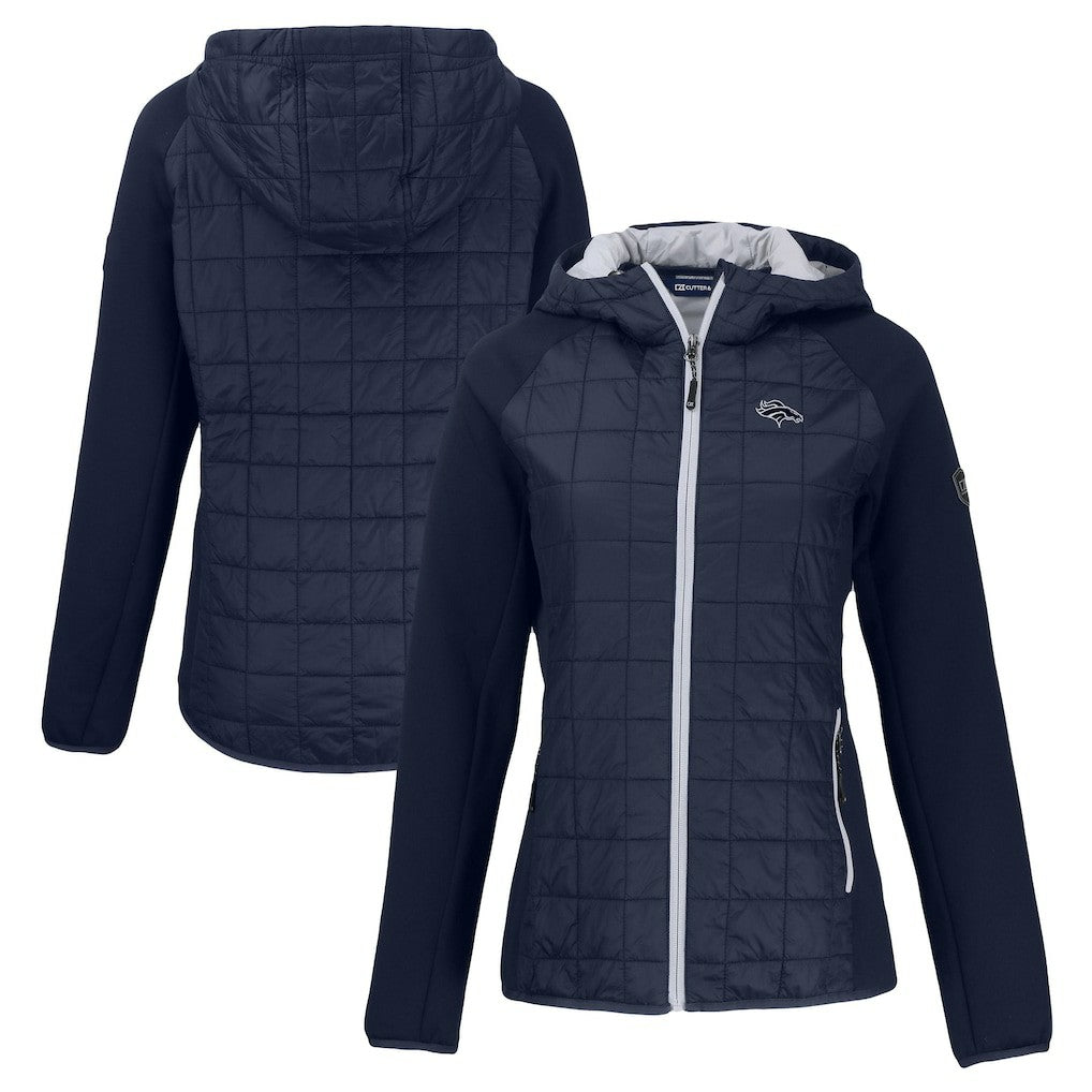Denver Broncos Cutter & Buck Women's Rainier PrimaLoft Eco Hybrid Full-Zip Hoodie Jacket Navy | NFL