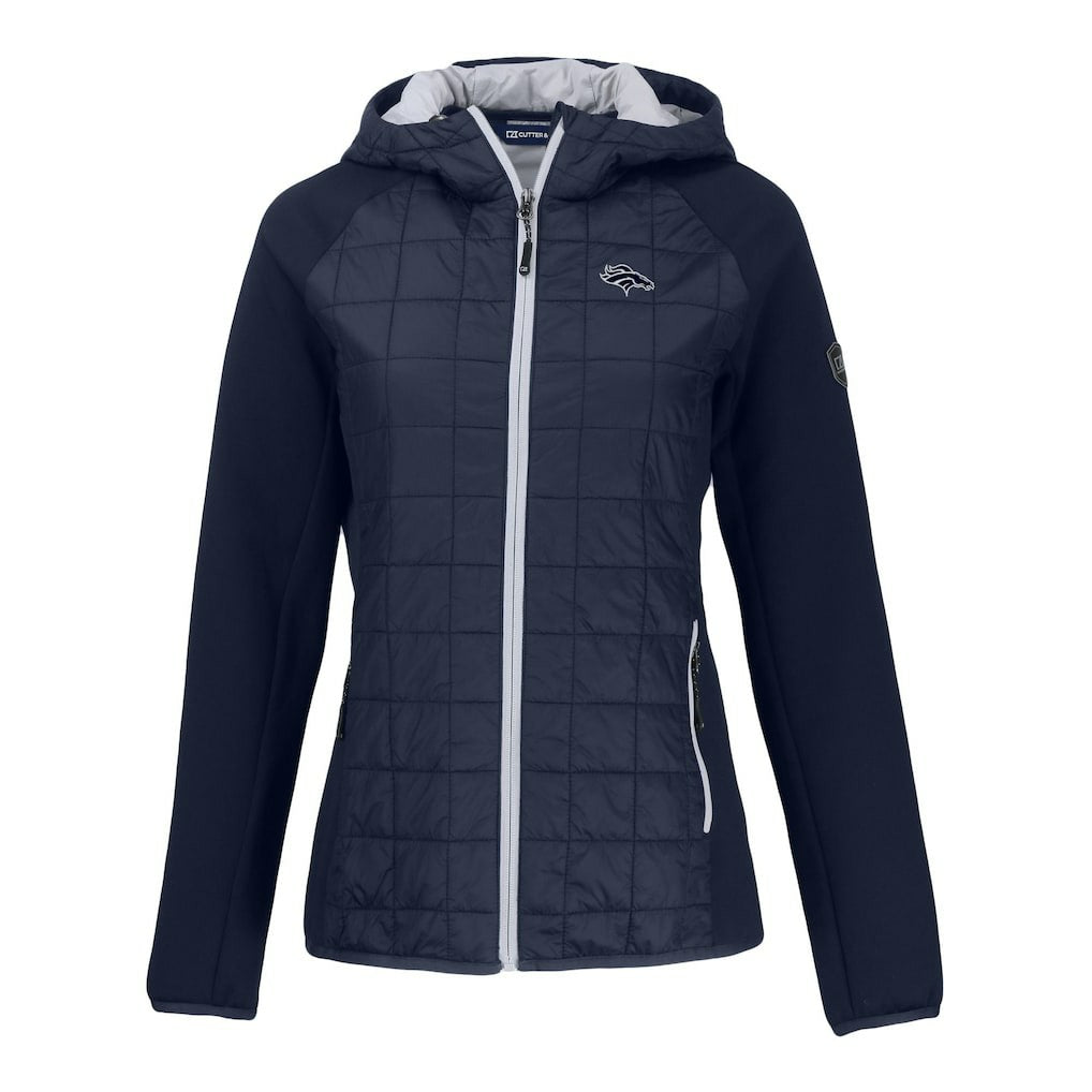 Denver Broncos Cutter & Buck Women's Rainier PrimaLoft Eco Hybrid Full-Zip Hoodie Jacket Navy | NFL