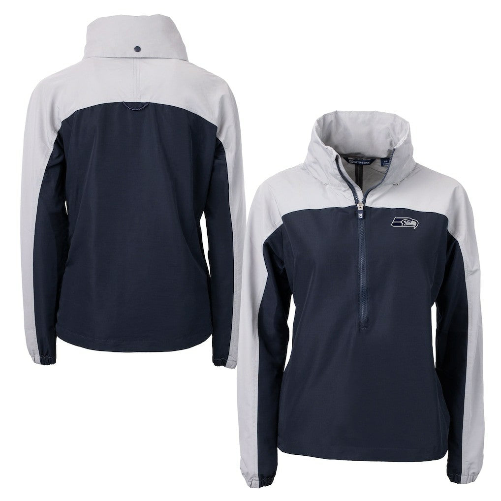 Seattle Seahawks Cutter & Buck Women's Charter Eco Recycled Half-Zip Hoodie Anorak Jacket College Navy | NFL