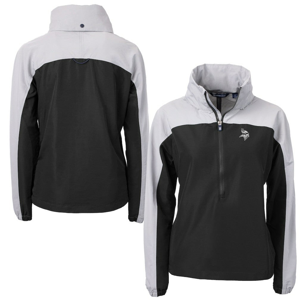 Minnesota Vikings Cutter & Buck Women's Charter Eco Recycled Half-Zip Hoodie Anorak Jacket Black/Gray | NFL