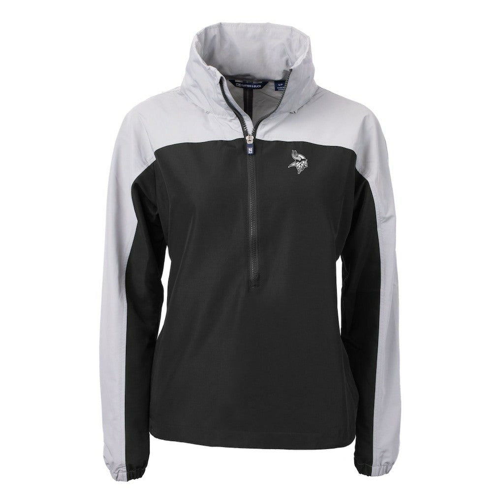 Minnesota Vikings Cutter & Buck Women's Charter Eco Recycled Half-Zip Hoodie Anorak Jacket Black/Gray | NFL