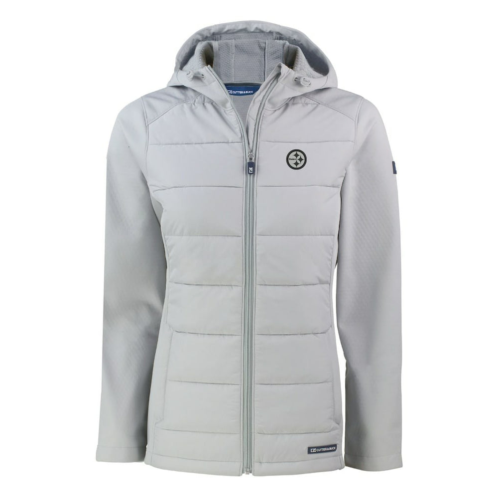 Pittsburgh Steelers Cutter & Buck Women's Evoke Hybrid Eco Softshell Recycled Full-Zip Hoodie Jacket Gray | NFL