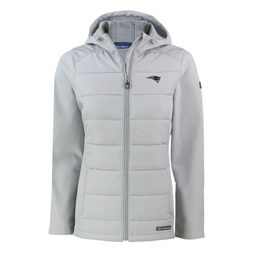 New England Patriots Cutter & Buck Women's Evoke Hybrid Eco Softshell Recycled Full-Zip Hoodie Jacket Gray | NFL