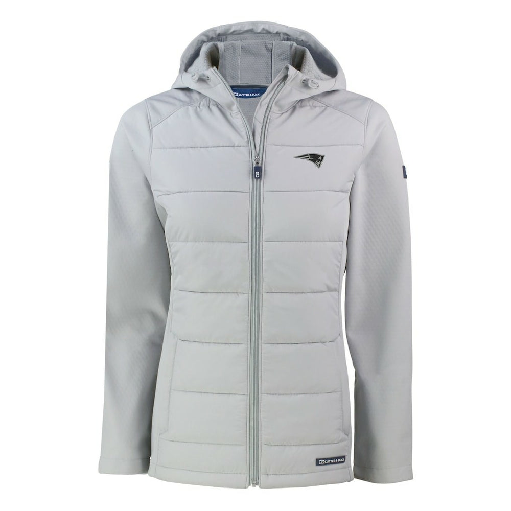 New England Patriots Cutter & Buck Women's Evoke Hybrid Eco Softshell Recycled Full-Zip Hoodie Jacket Gray | NFL