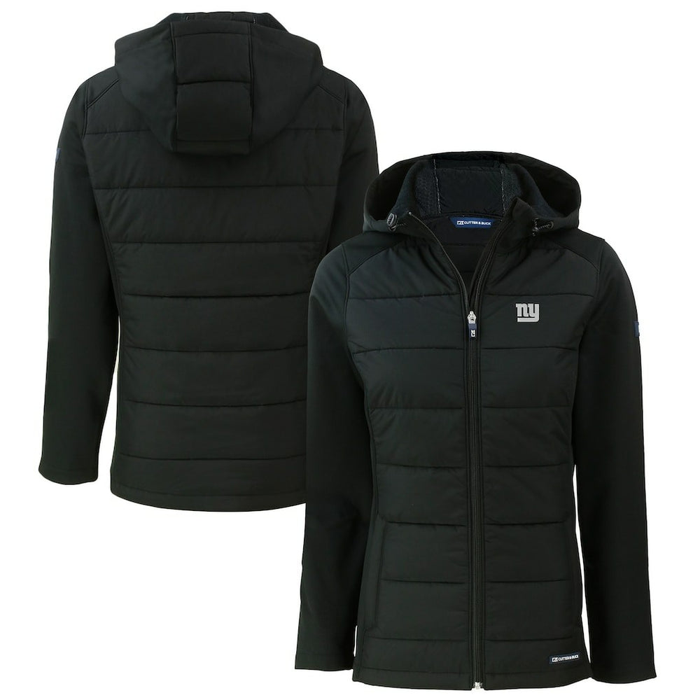 New York Giants Cutter & Buck Women's Evoke Hybrid Eco Softshell Recycled Full-Zip Hoodie Jacket Black | NFL