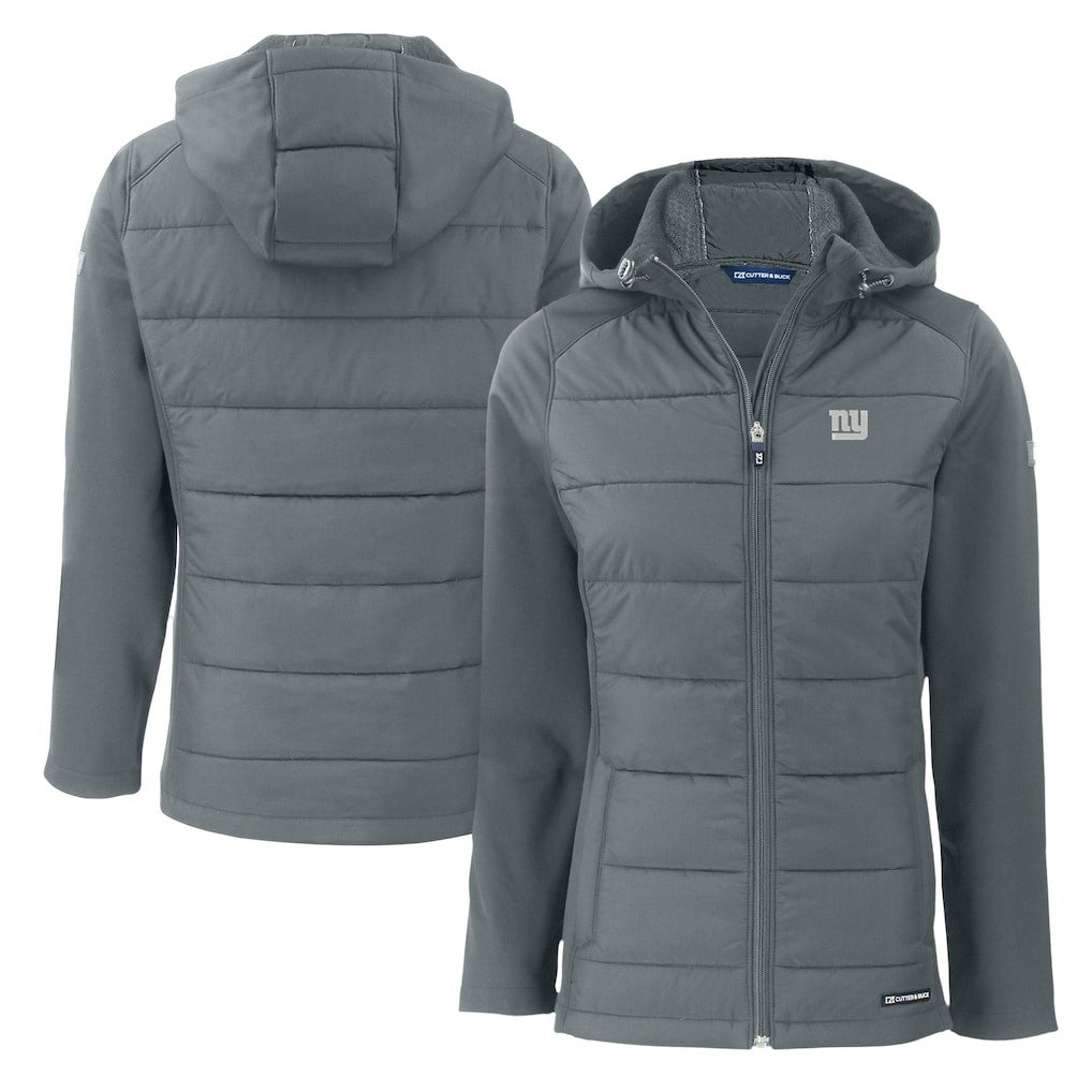 New York Giants Cutter & Buck Women's Evoke Hybrid Eco Softshell Recycled Full-Zip Hoodie Jacket Gray | NFL