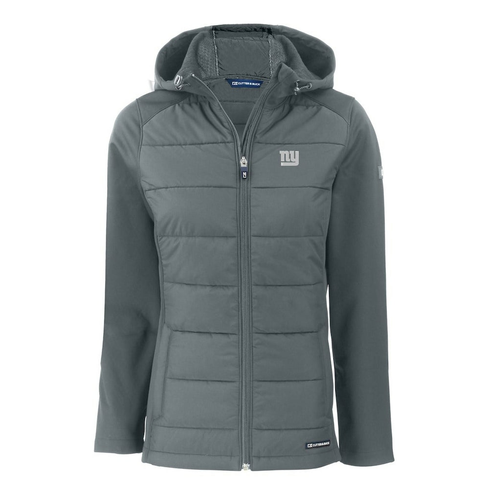 New York Giants Cutter & Buck Women's Evoke Hybrid Eco Softshell Recycled Full-Zip Hoodie Jacket Gray | NFL
