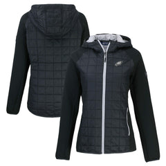 Philadelphia Eagles Cutter & Buck Women's Rainier PrimaLoft Eco Hybrid Full-Zip Hoodie Jacket Black | NFL