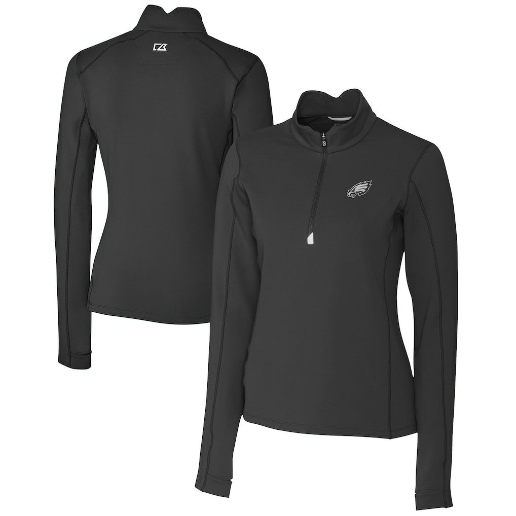 Philadelphia Eagles Cutter & Buck Women's Traverse Stretch DryTec Quarter-Zip Top Black | NFL