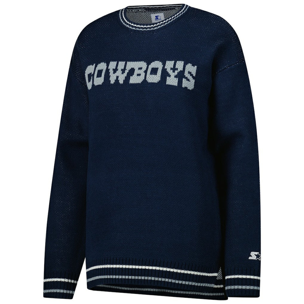 Dallas Cowboys Starter Women's Oversized On the Ball Intarsia Knit Pullover Sweater Navy | NFL