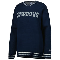 Dallas Cowboys Starter Women's Oversized On the Ball Intarsia Knit Pullover Sweater Navy | NFL