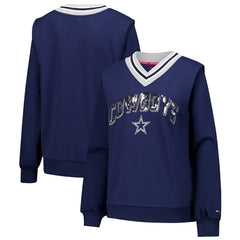 Dallas Cowboys Tommy Hilfiger Women's Alice V-Neck Pullover Sweatshirt Navy | NFL