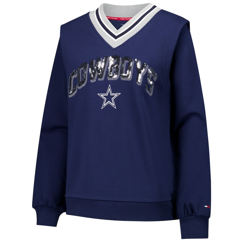 Dallas Cowboys Tommy Hilfiger Women's Alice V-Neck Pullover Sweatshirt Navy | NFL