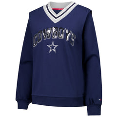 Dallas Cowboys Tommy Hilfiger Women's Alice V-Neck Pullover Sweatshirt Navy | NFL