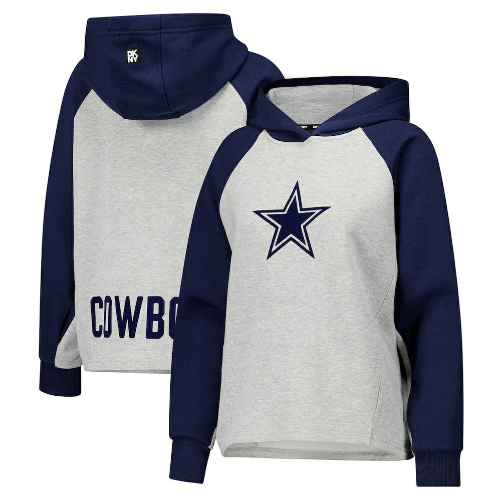 Dallas Cowboys DKNY Sport Women's Joy Cropped Raglan Pullover Hoodie - Gray/Navy | NFL