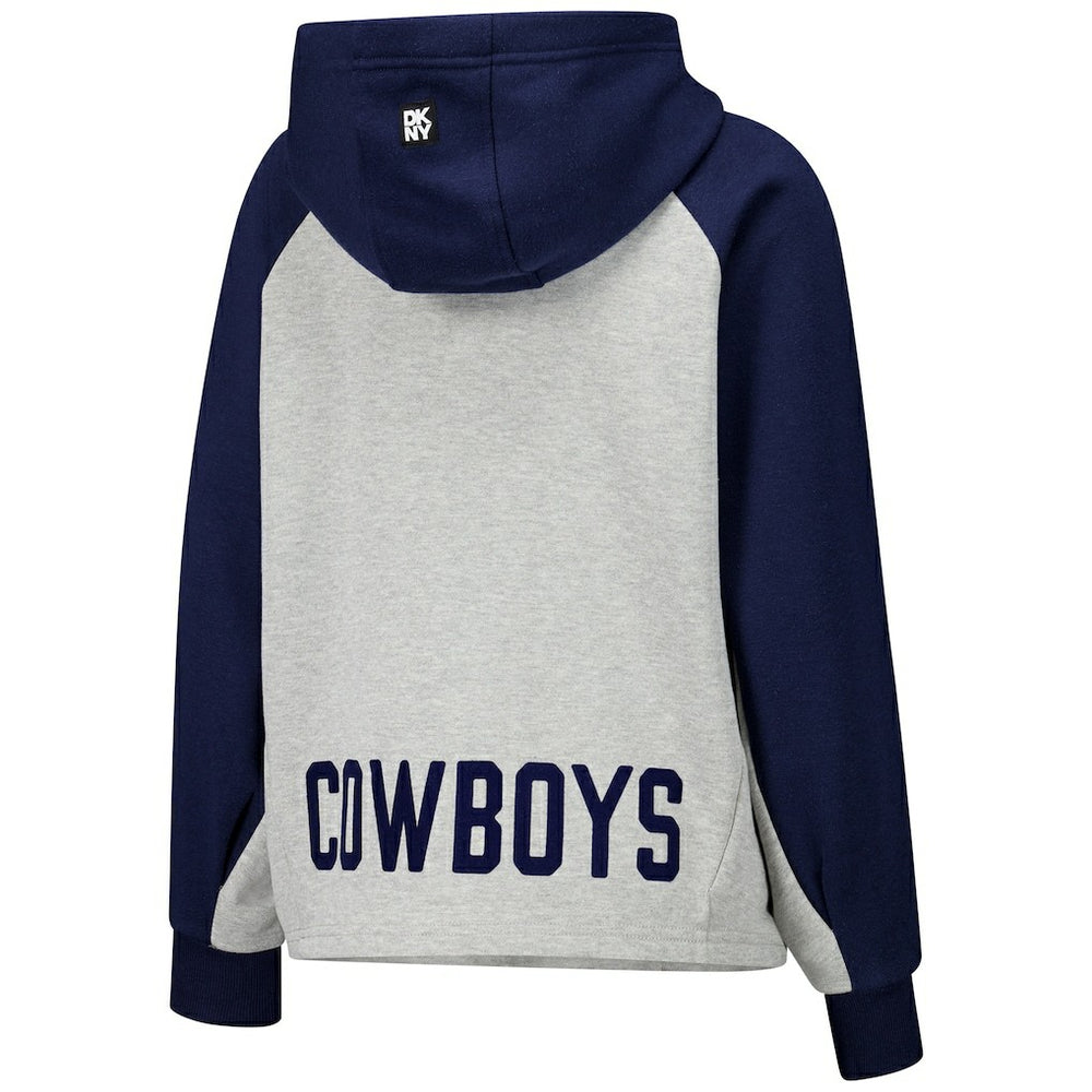 Dallas Cowboys DKNY Sport Women's Joy Cropped Raglan Pullover Hoodie - Gray/Navy | NFL