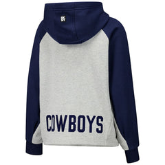 Dallas Cowboys DKNY Sport Women's Joy Cropped Raglan Pullover Hoodie - Gray/Navy | NFL