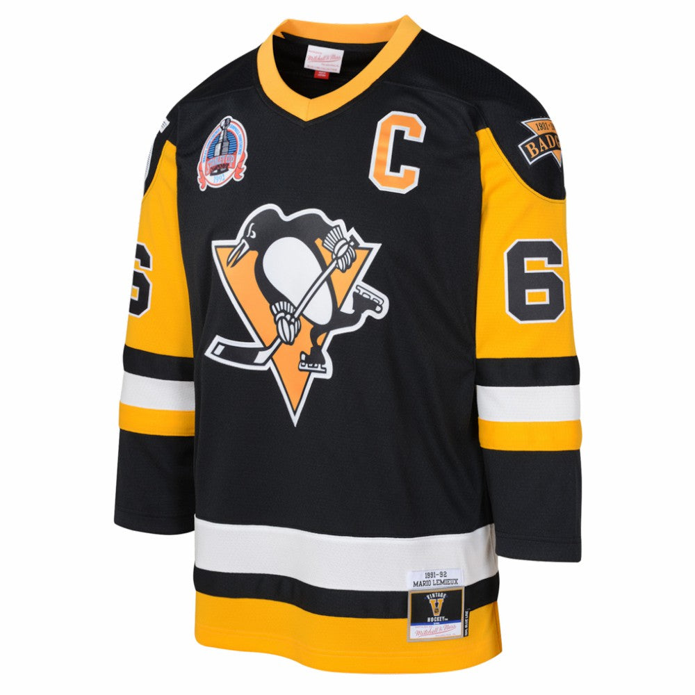 Mario Lemieux Pittsburgh Penguins Mitchell & Ness Youth 1991/92 Captain Patch Power Play Player Jersey - Black - NHL