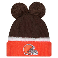 Cleveland Browns New Era Women's Double Bubble Cuffed Knit Hat with Poms Brown | NFL