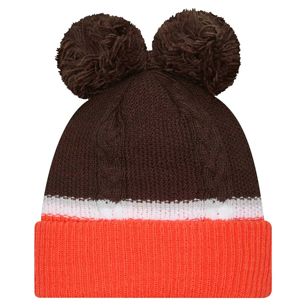 Cleveland Browns New Era Women's Double Bubble Cuffed Knit Hat with Poms Brown | NFL