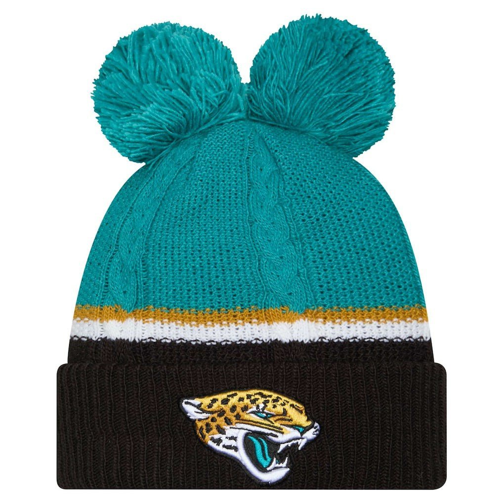 Jacksonville Jaguars New Era Women's Double Bubble Cuffed Knit Hat with Poms Black | NFL